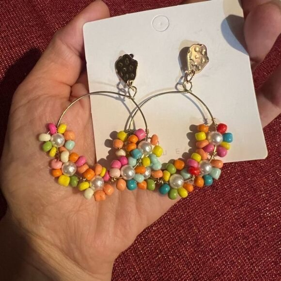 Bohemian Multicolor Hoop Beaded Earrings - Picture 2 of 4